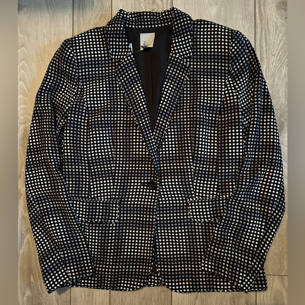 NWT-HALOGEN Women’s Polka Dot Blazer-One Button-Size Small-Black, White,Gray